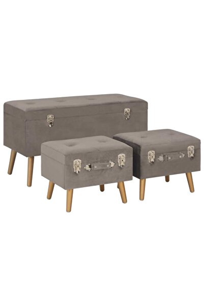 Concept Taburete de depozitare, 3 buc., gri, catifea