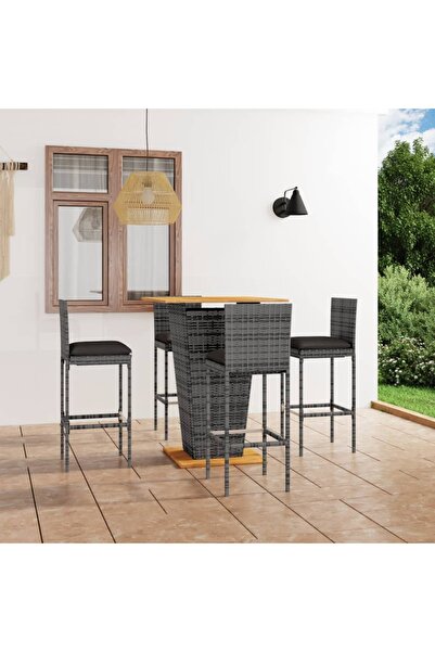 Concept Σετ επίπλων μπαρ κήπου 5 τεμαχίων με μαξιλάρια, γκρι, πολυρατάν