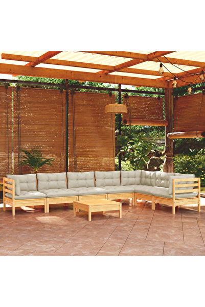 Concept Set mobilier grădină cu perne crem, 8 piese, lemn masiv de pin