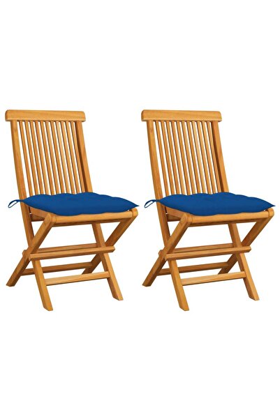Concept Καρέκλες κήπου με μπλε μαξιλάρια, 2 τεμ., από μασίφ ξύλο τικ