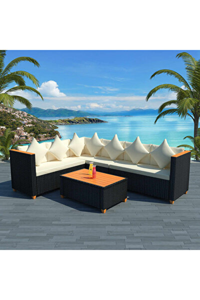 Concept Σετ επίπλων κήπου 4 τεμαχίων με μαξιλάρια, μαύρο, πολυρατάν