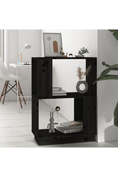 Concept Bibliotecă/Separator cameră negru 51x25x70 cm lemn masiv de pin