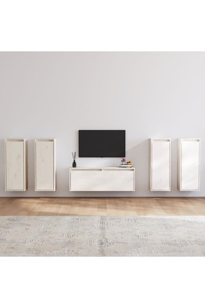 Concept Comode TV, 5 buc., alb, lemn masiv de pin