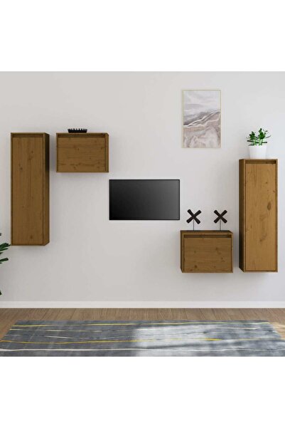 Concept Comode TV, gri, 4 buc., lemn masiv de pin