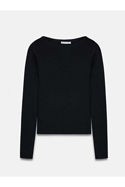 Dilvin 31332 Boat Neck Long Sleeve Top Black