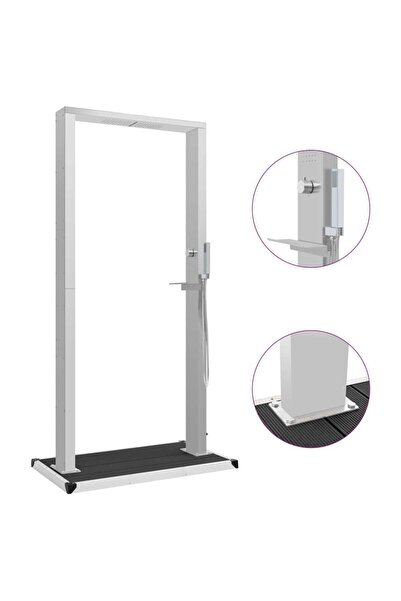 Concept Duș de exterior cu tăviță, WPC și oțel inoxidabil