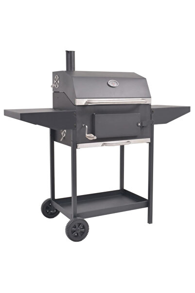 Concept Grătar barbecue cu cărbuni, afumătoare și raft jos, negru