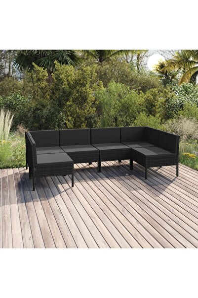 Concept Σετ επίπλων κήπου με μαξιλάρια, 6 τεμάχια, μαύρο, πολυρατάν
