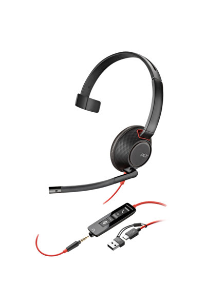 HP Poly Blackwire 5210 headphones, 3.5 mm jack USB-C/A adapter, mono