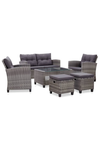 Concept Σετ επίπλων κήπου με μαξιλάρια, 6 τεμάχια, σκούρο γκρι, πολυεστέρας