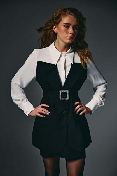 Kokoşum Butik 2158 Jacket Look Contrast Shirt Black