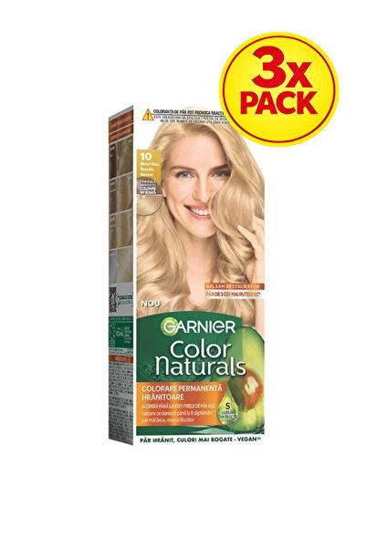 Garnier 3x PACK Color Naturals Permanent Hair Color, 10 Ultra Light Blonde
