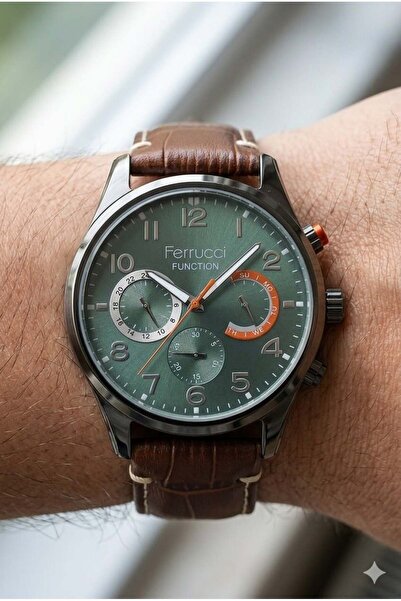 Ferrucci Kasa Men's Wristwatch |   44mm Steel Case, Light Brown Leather Strap...