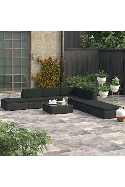 Concept Σετ επίπλων κήπου με μαξιλάρια, 8 τεμάχια, μαύρο, πολυρατάν