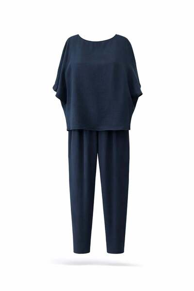 5in1Canpolat Navy Blue Blouse Pants Set 11601