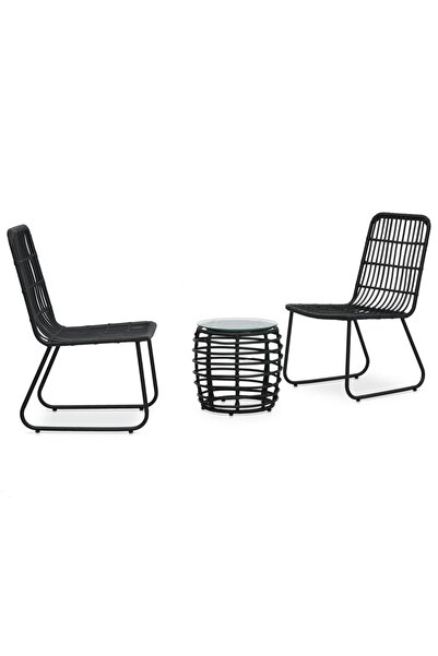 Concept Set mobilier de bistro, 3 piese, negru, poliratan