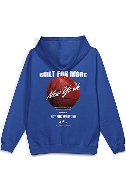 Overoz Basketball New York Back Printed Hooded Half Oversized Sweatshirt Blue...