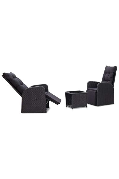 Concept Set mobilier de bistro cu perne, 3 piese, negru, poliratan