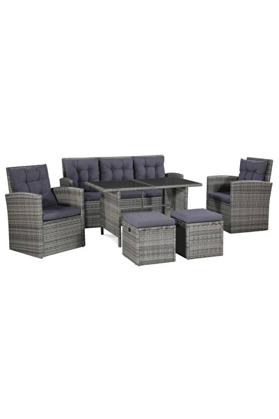 Concept Set mobilier de grădină cu perne, 6 piese, gri, poliratan