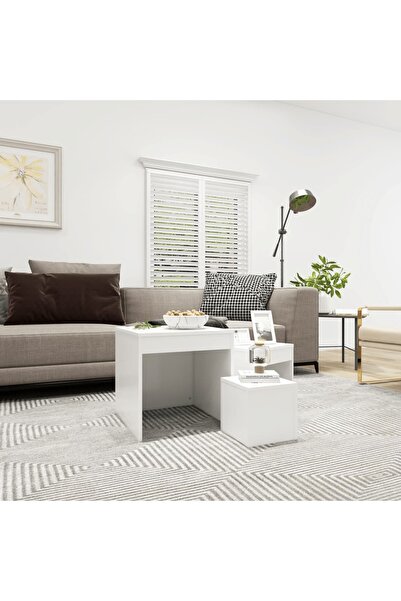 Concept Στοιβαζόμενα τραπεζάκια σαλονιού, 3 τεμ., λευκά, μοριοσανίδα