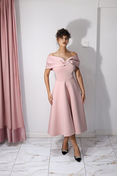 Angy Fashion “Rose” Dress – Pastel elegance with crystals and a bow collar Si...