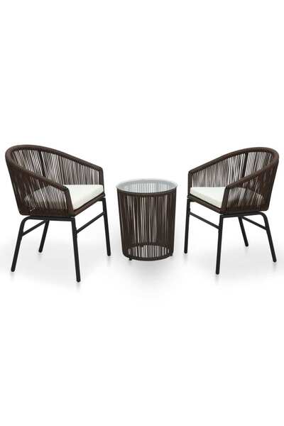 Concept Set mobilier de bistro cu perne, 3 piese, maro, ratan PVC