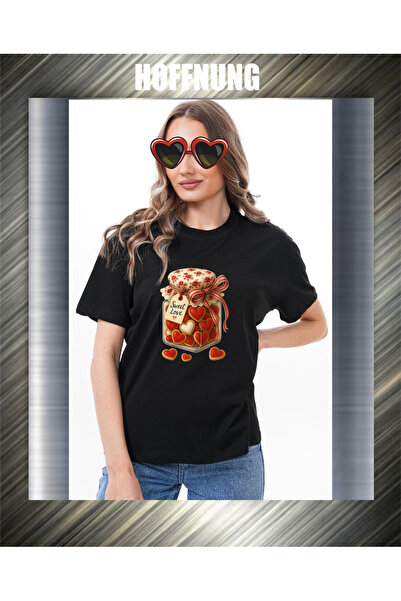HOFFNUNG Unisex Short Sleeve Round Neck Sweet Love Jam Printed Solid Color Ts...