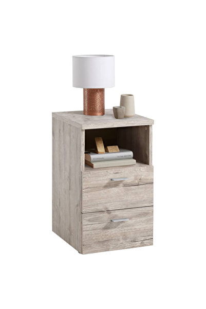 Fmd Noptieră cu 2 sertare și raft deschis, stejar nisipiu