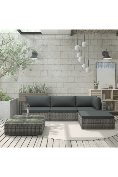 Concept Σετ επίπλων κήπου 5 τεμαχίων με μαξιλάρια, γκρι, πολυρατάν