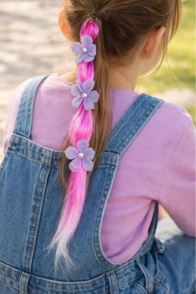 shop Elastic de păr cu detalii florale de culoare fucsia