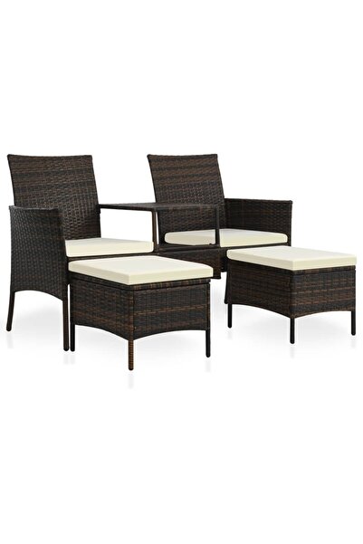 Concept Canapea grădină cu 2 locuri cu masă & taburete, maro, poliratan