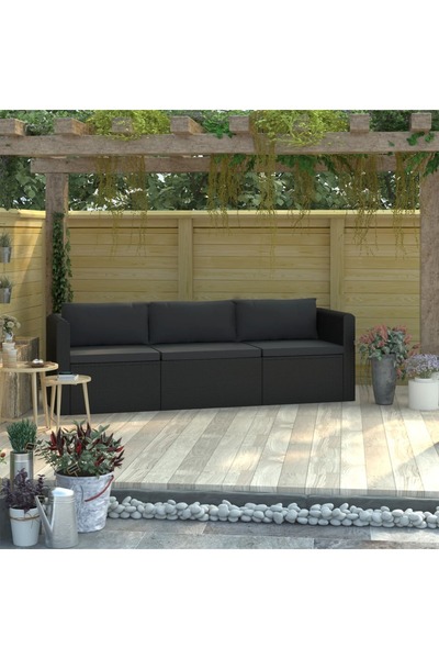 Concept Σετ επίπλων κήπου 3 τεμαχίων με μαξιλάρια, μαύρο, πολυρατάν