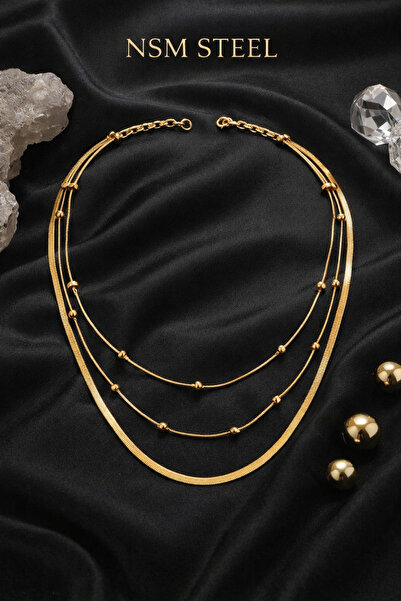 JKmons Minimal Layered Gold Color Steel Necklace Set – Multi-Layered Elegant ...