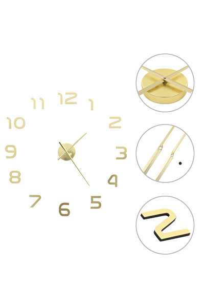 Concept Ceas de perete 3D, auriu, 100 cm, XXL, design modern