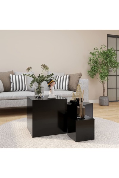 Concept Βοηθητικά τραπεζάκια, 3 τεμ., μαύρο, μοριοσανίδα