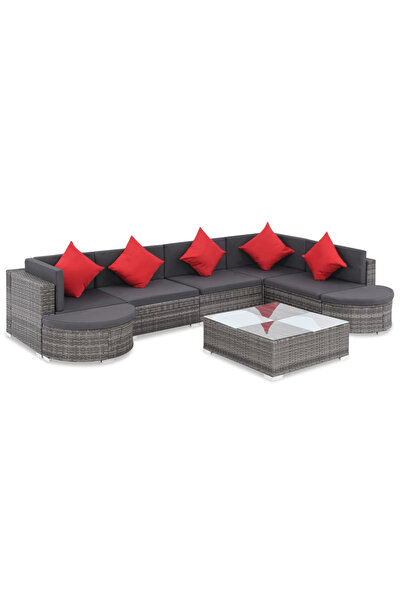 Concept Σετ επίπλων κήπου 8 τεμαχίων με μαξιλάρια, γκρι, πολυρατάν