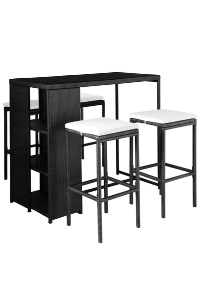 Concept Set mobilier de exterior cu perne, 5 piese, negru, poliratan