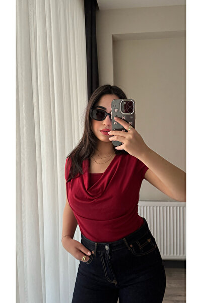 Siner Fashion Women's Burgundy Degaje Collar Soft Blouse, Pack of Cotton