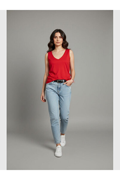 MODA Women's Front and Back V-Neck Viscose Combed Cotton Sleeveless T-Shirt