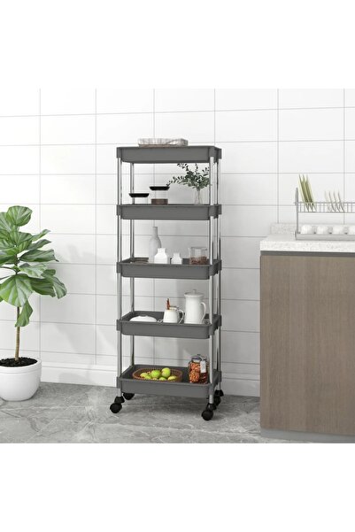 Concept Cărucior de bucătărie 5 niveluri gri 40x22x116 cm fier și ABS