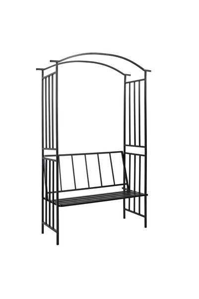 Concept Αψίδα κήπου με παγκάκι, μαύρη, 128 x 50 x 207 cm, σιδερένια