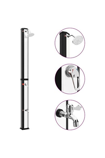 Concept Duș solar de exterior cu cap de duș și robinet, negru, 35 L