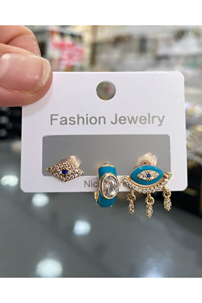 MATCHAMUSE Vip Xuping Blue Eye 3-Piece Gold Earring Set