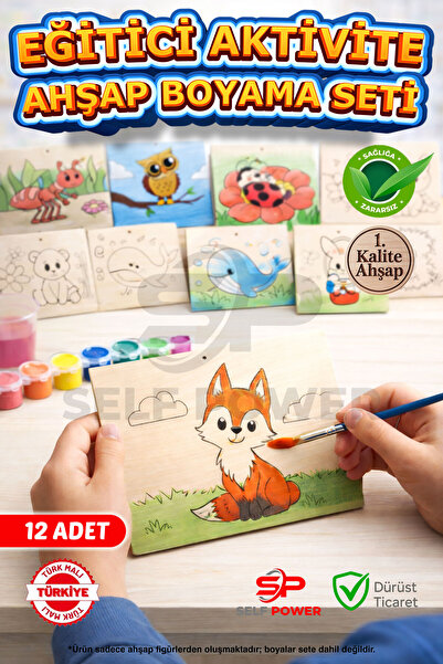 Self Power 12 Adet Ahşap Boyama Kiti Eğitici Ve Öğretici Seti