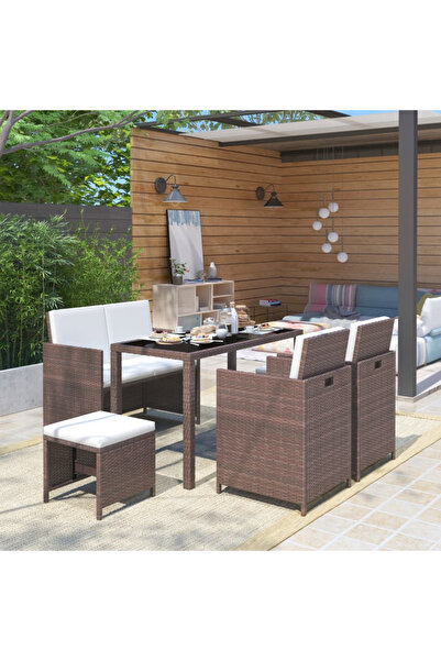 Concept Set mobilier de exterior cu perne, 6 piese, maro, poliratan