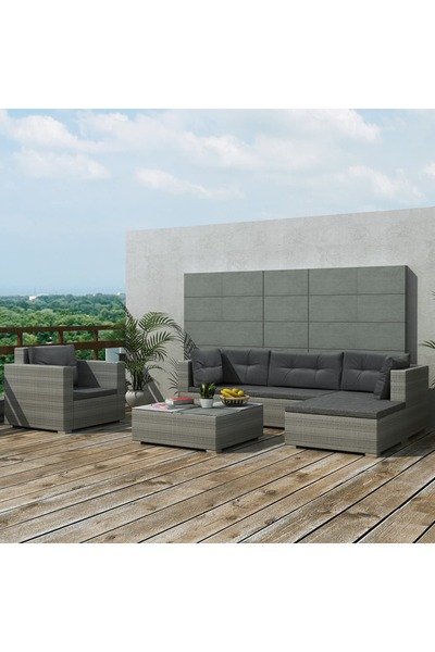 Concept Set mobilier de grădină cu perne, 6 piese, gri, poliratan