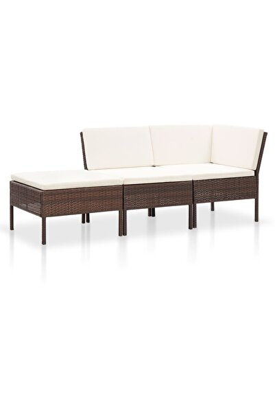 Concept Σετ επίπλων κήπου με μαξιλάρια, 3 τεμάχια, καφέ, πολυρατάν