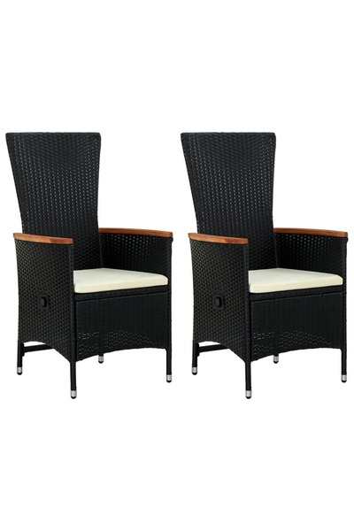 Concept Καρέκλες εξωτερικού χώρου με μαξιλάρια, 2 τεμ., μαύρες, πολυρατάν