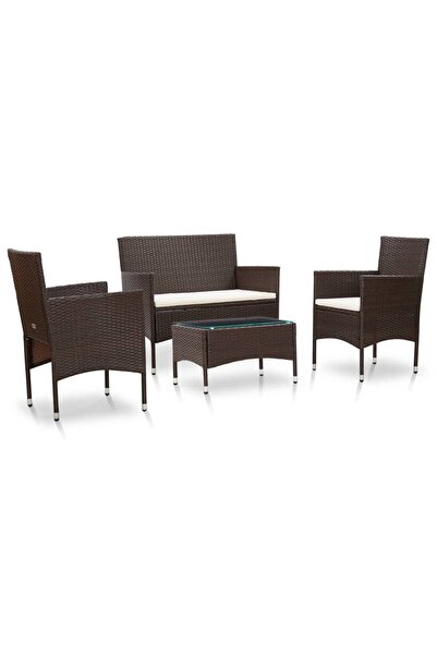 Concept Σετ επίπλων κήπου με μαξιλάρια, 4 τεμάχια, καφέ, πολυρατάν