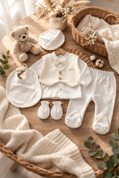 Arin Baby 5-Piece Newborn Hospital Release Set with Bow Tie/Baby Boy Zibin Set/Mevlüt Set